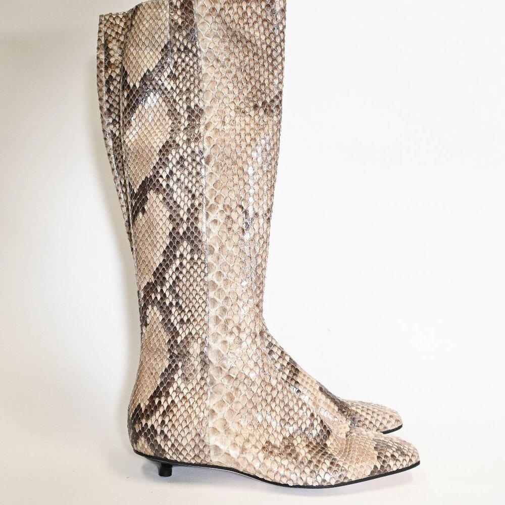 Vintage Christian Lacroix Python-Pattern Knee-High Boots with Kitten Heel - Picture 3 of 11